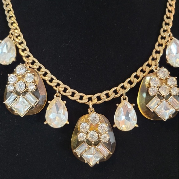 vintage 1980s Jewelry - Vintage 1980 Gold toned rhinestone necklace 12 inches long